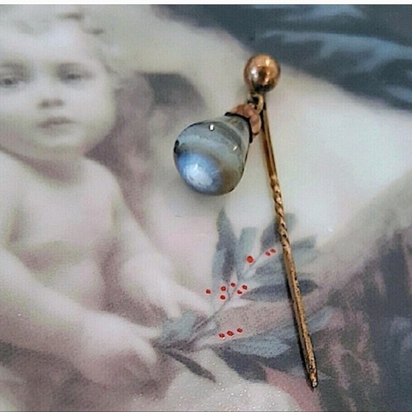 1800'S ROSE GOLD AGATE SCARF PIN - Picture 2 of 7